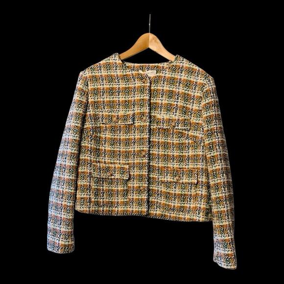 MNG Mango Multicolor Jewel Buttoned Tweed Short Blazer Jacket Size XXL Retroglam - Picture 10 of 10